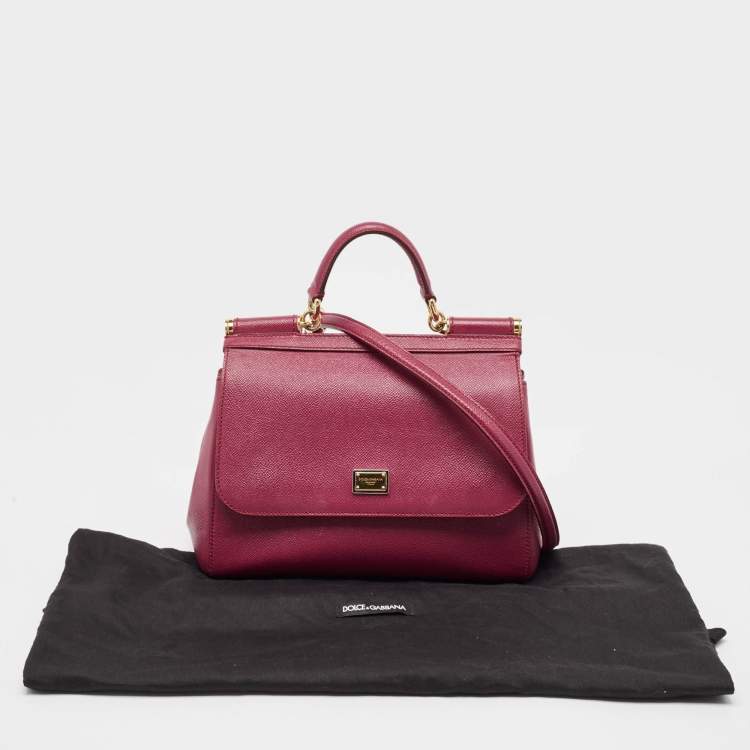 Pre Owned Dolce & Gabbana Magenta Leather Medium Miss Sicily Top Handle Bag