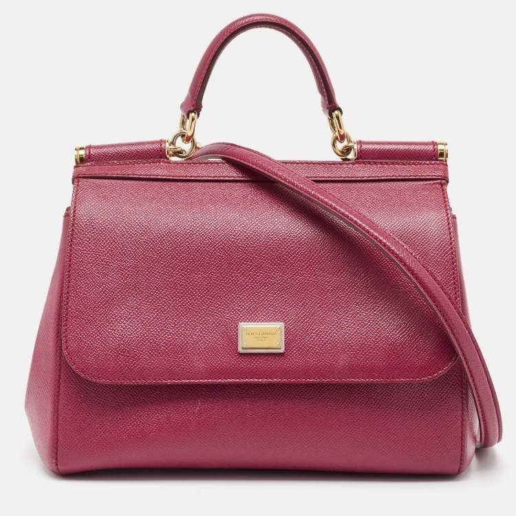 Pre Owned Dolce & Gabbana Magenta Leather Medium Miss Sicily Top Handle Bag