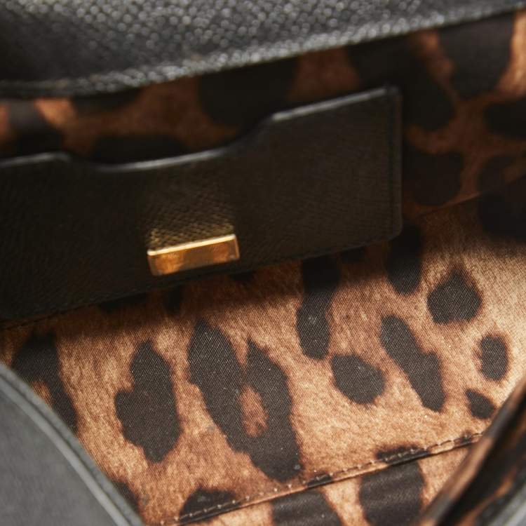 Pre Owned Dolce & Gabbana Black Leather Small Studded Miss Sicily Top Handle Bag