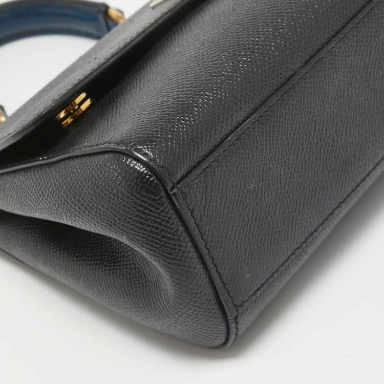 Pre Owned Dolce & Gabbana Black Leather Small Studded Miss Sicily Top Handle Bag