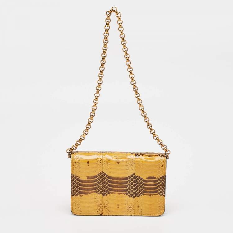 Pre Owned Dolce & Gabbana Yellow Snakeskin Leather DG Miss Ginevra Shoulder Bag
