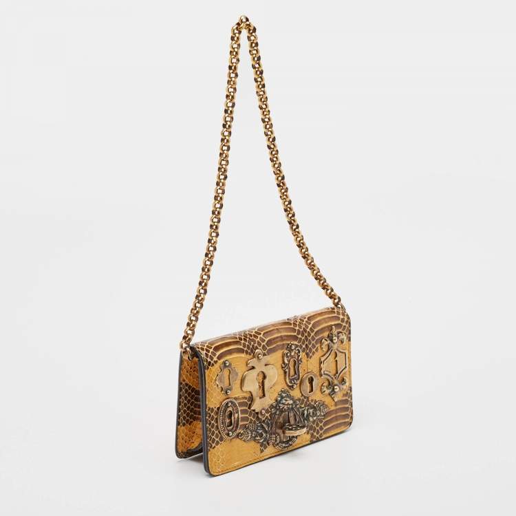 Pre Owned Dolce & Gabbana Yellow Snakeskin Leather DG Miss Ginevra Shoulder Bag