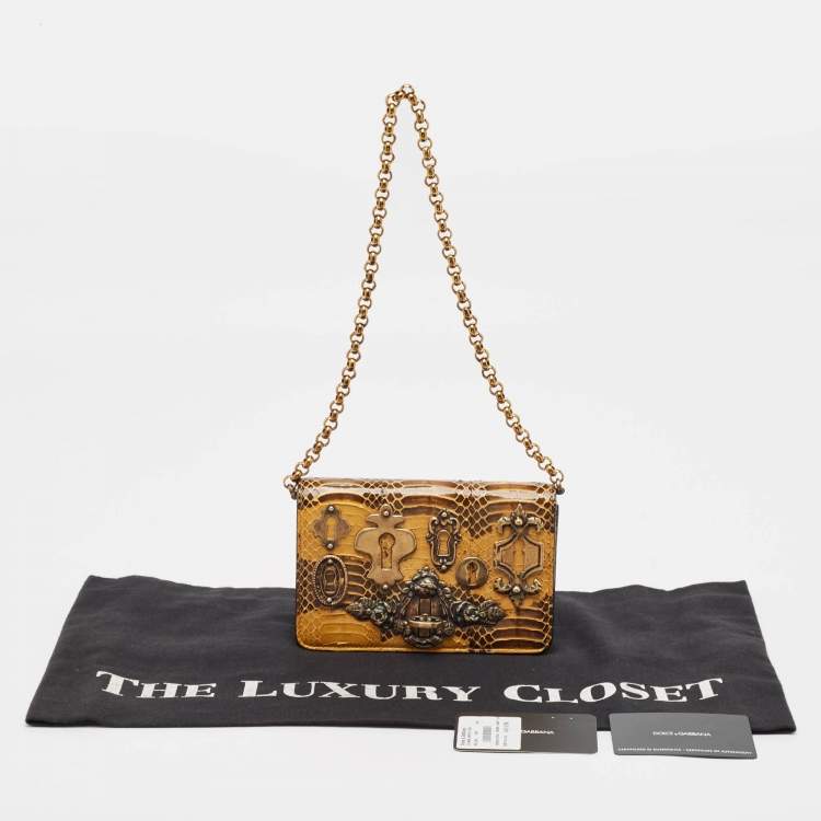 Pre Owned Dolce & Gabbana Yellow Snakeskin Leather DG Miss Ginevra Shoulder Bag