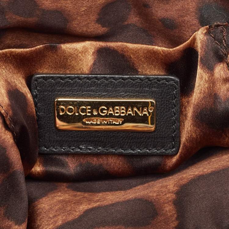 Pre Owned Dolce & Gabbana Black Crochet Embellished Frame Chain Bag