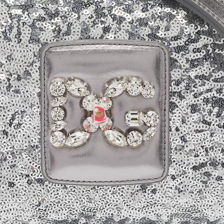 Pre Owned Dolce & Gabbana Silver Sequins and Leather DG Millennials Crossbody Bag