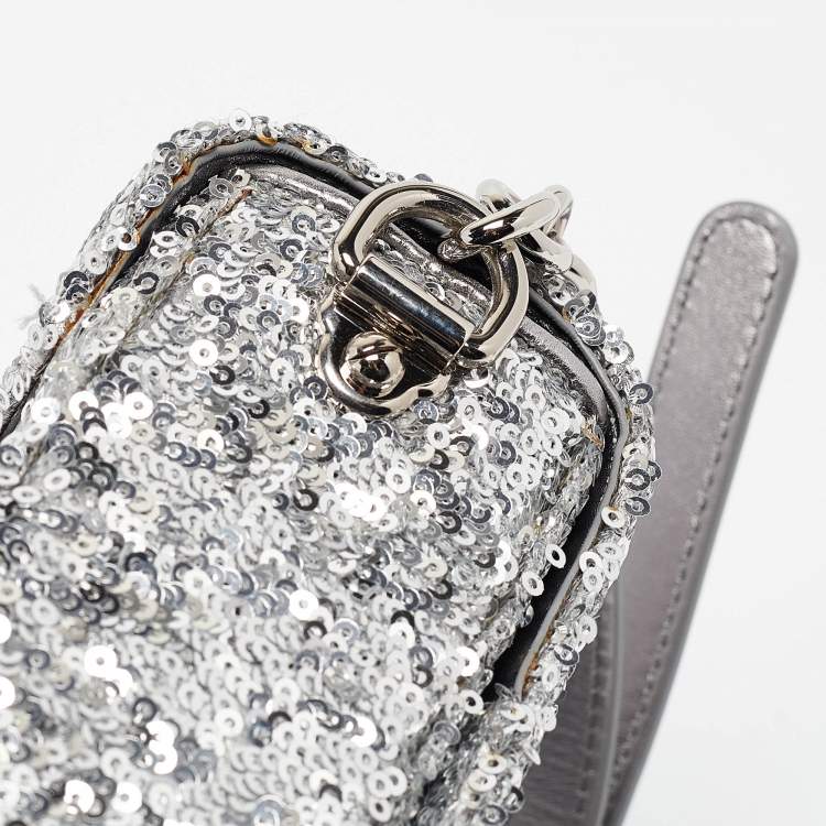 Pre Owned Dolce & Gabbana Silver Sequins and Leather DG Millennials Crossbody Bag