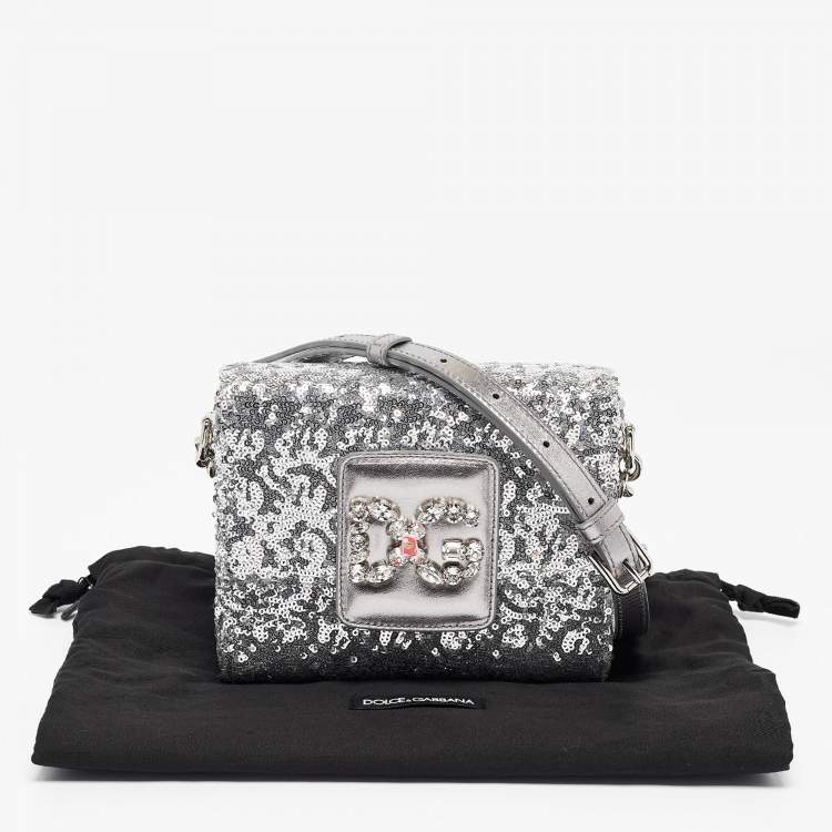 Pre Owned Dolce & Gabbana Silver Sequins and Leather DG Millennials Crossbody Bag