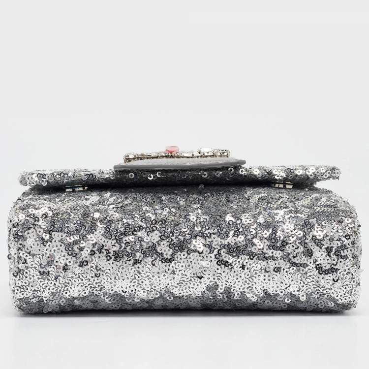 Pre Owned Dolce & Gabbana Silver Sequins and Leather DG Millennials Crossbody Bag