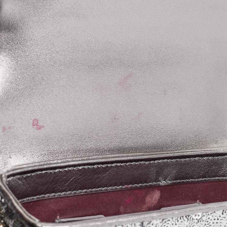 Pre Owned Dolce & Gabbana Silver Sequins and Leather DG Millennials Crossbody Bag