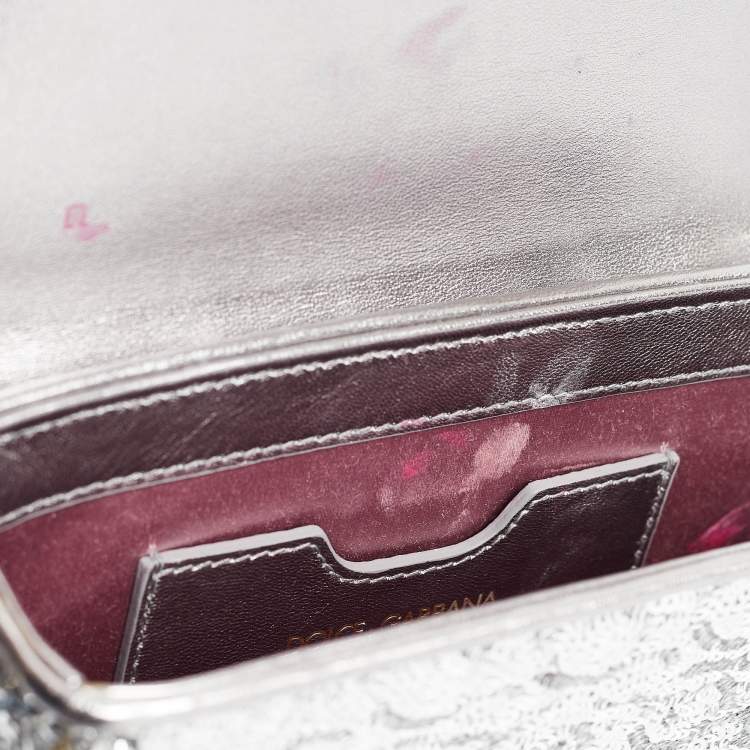 Pre Owned Dolce & Gabbana Silver Sequins and Leather DG Millennials Crossbody Bag