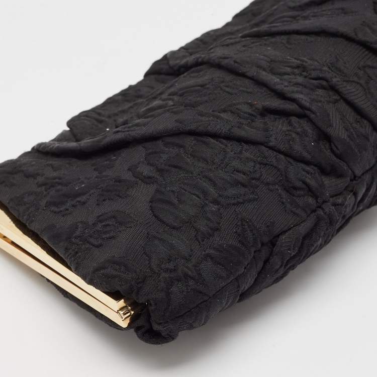 Pre Owned Dolce & Gabbana Black Brocade Fabric Frame Clutch
