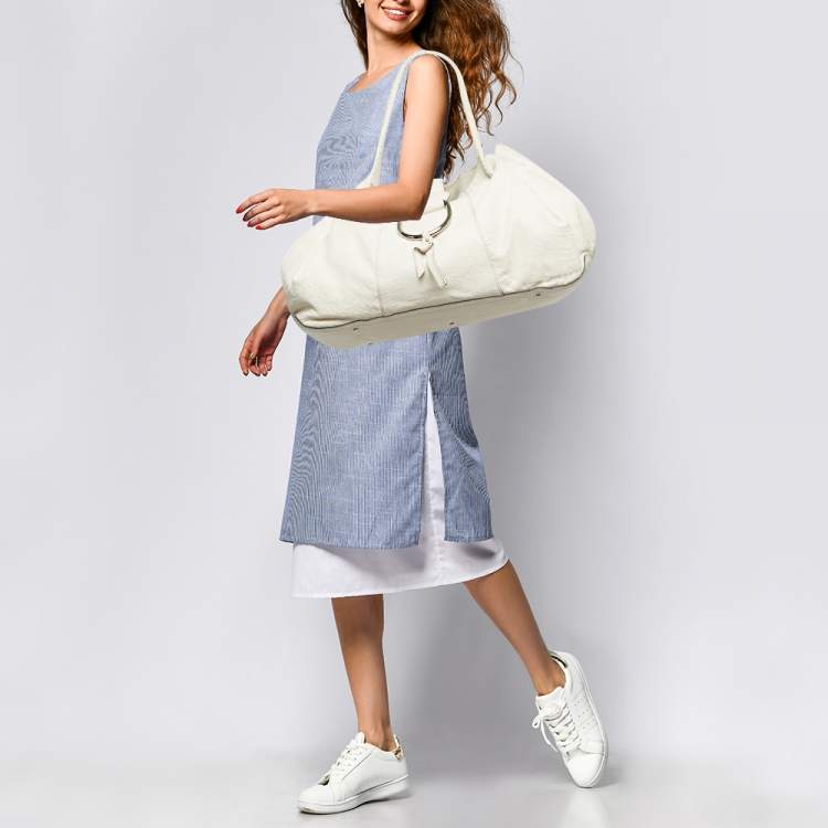 Pre Owned Dolce & Gabbana Off White Leather D Ring Flap Shoulder Bag