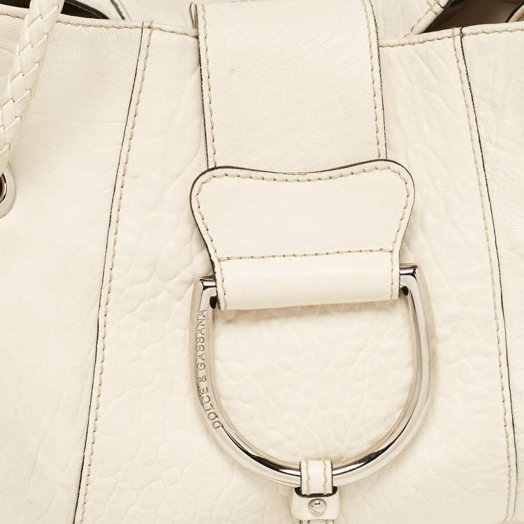 Pre Owned Dolce & Gabbana Off White Leather D Ring Flap Shoulder Bag