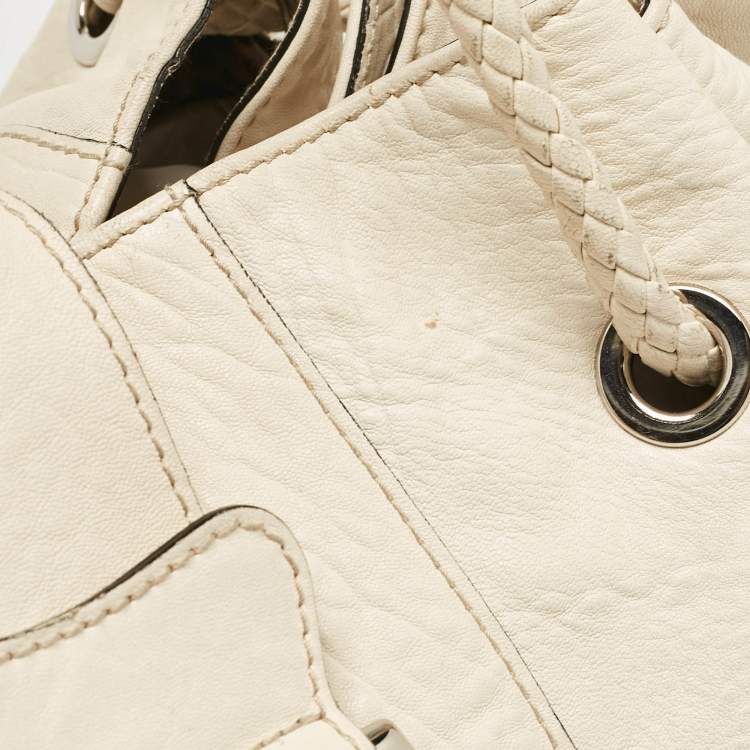 Pre Owned Dolce & Gabbana Off White Leather D Ring Flap Shoulder Bag