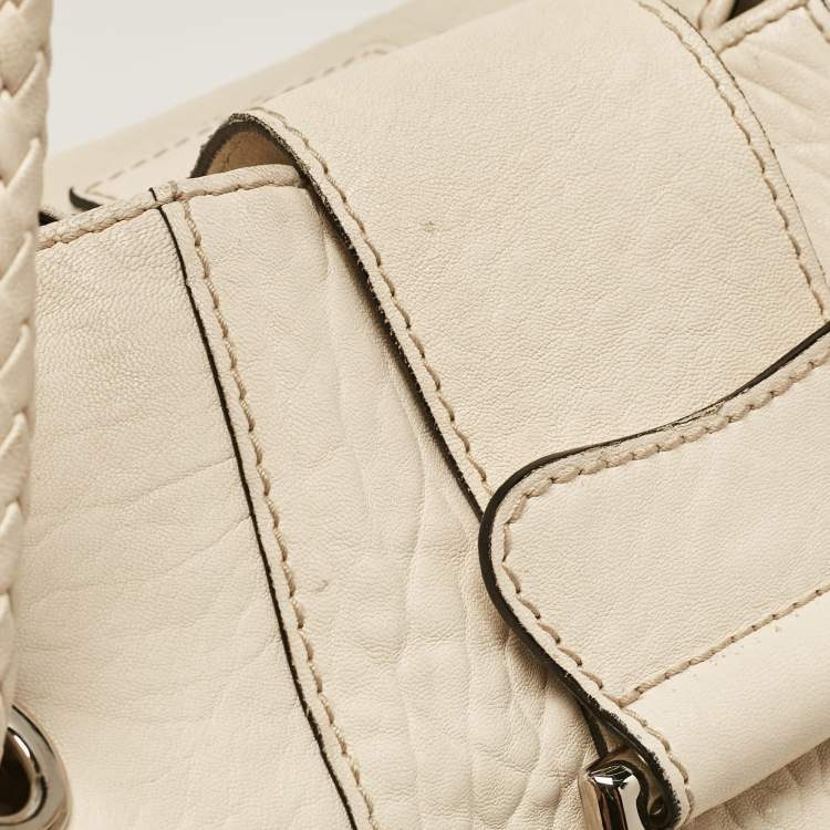 Pre Owned Dolce & Gabbana Off White Leather D Ring Flap Shoulder Bag