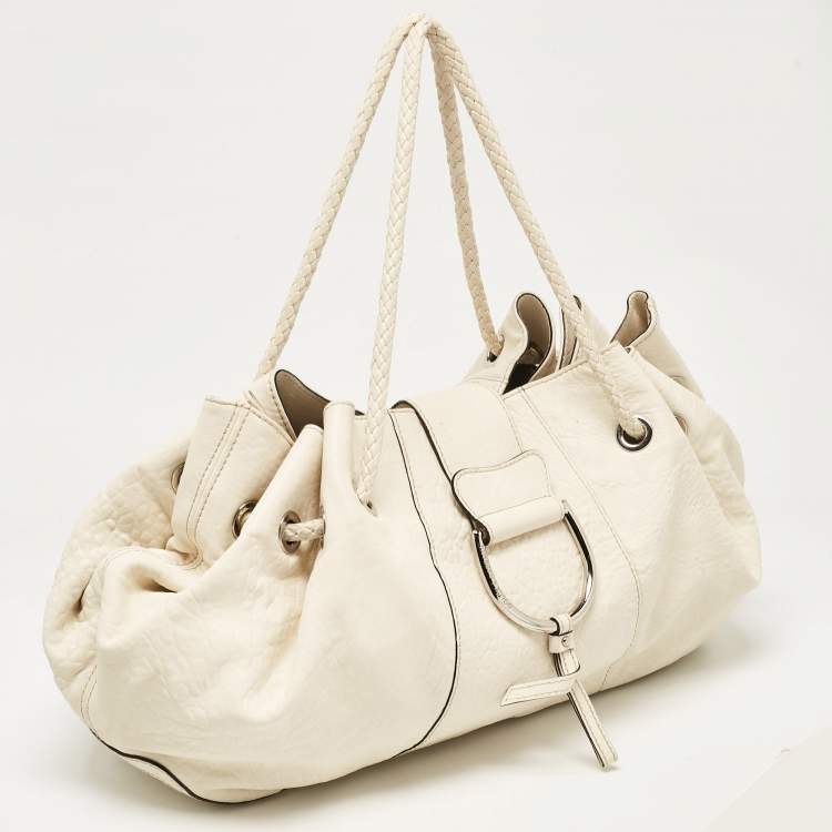 Pre Owned Dolce & Gabbana Off White Leather D Ring Flap Shoulder Bag