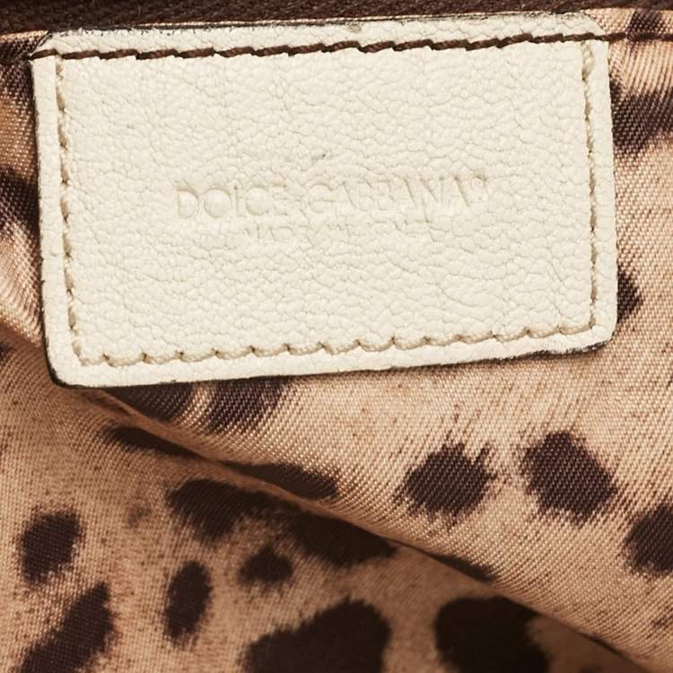 Pre Owned Dolce & Gabbana Off White Leather D Ring Flap Shoulder Bag