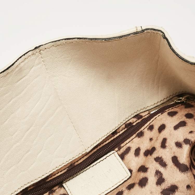 Pre Owned Dolce & Gabbana Off White Leather D Ring Flap Shoulder Bag