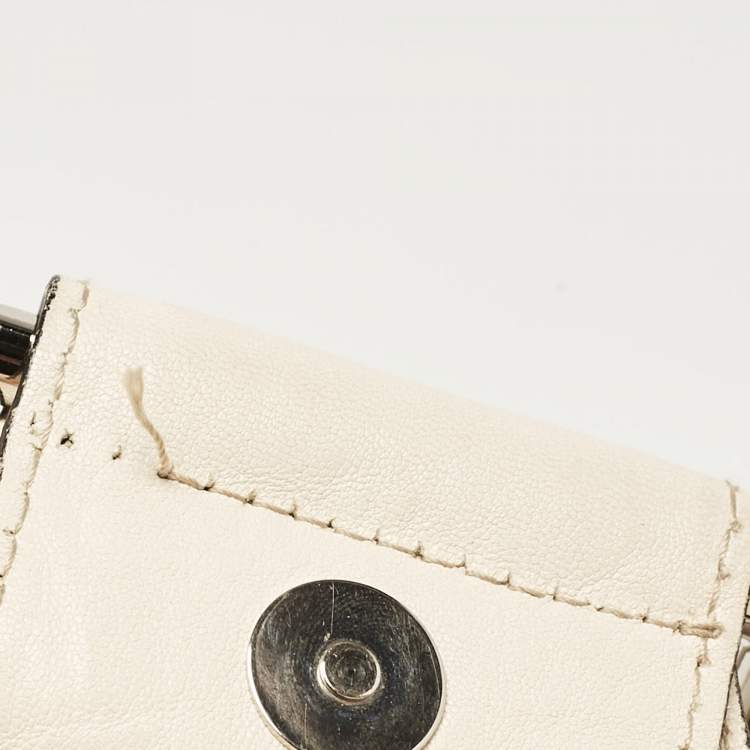 Pre Owned Dolce & Gabbana Off White Leather D Ring Flap Shoulder Bag