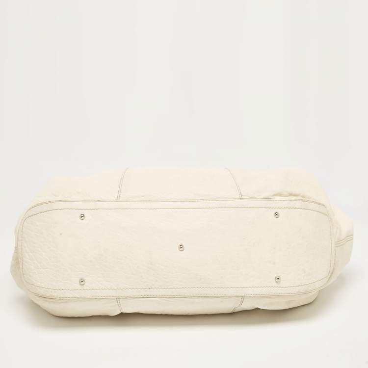 Pre Owned Dolce & Gabbana Off White Leather D Ring Flap Shoulder Bag
