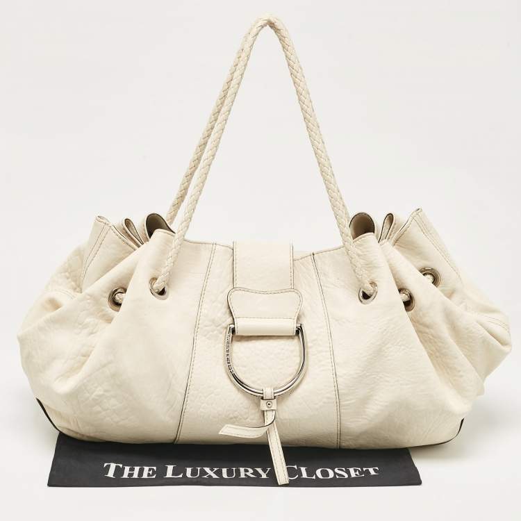 Pre Owned Dolce & Gabbana Off White Leather D Ring Flap Shoulder Bag