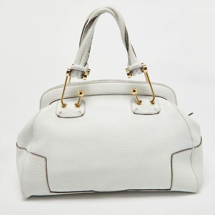 Pre Owned Dolce & Gabbana White Leather Logo Frame Satchel