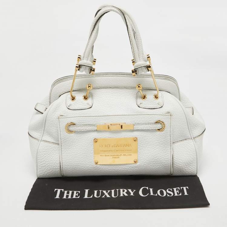 Pre Owned Dolce & Gabbana White Leather Logo Frame Satchel