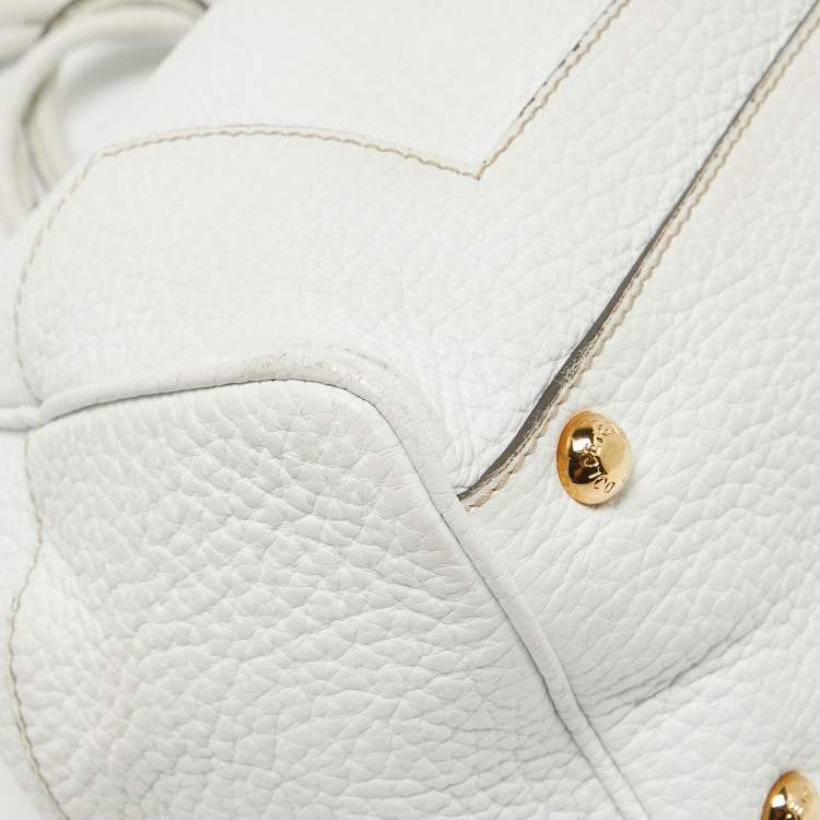 Pre Owned Dolce & Gabbana White Leather Logo Frame Satchel