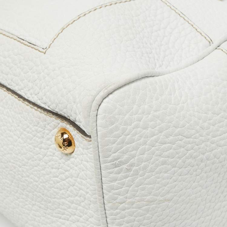 Pre Owned Dolce & Gabbana White Leather Logo Frame Satchel
