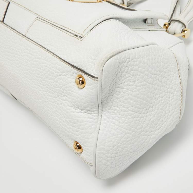 Pre Owned Dolce & Gabbana White Leather Logo Frame Satchel