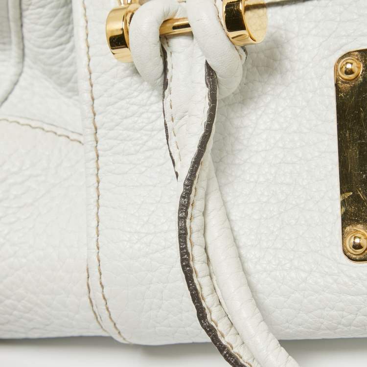 Pre Owned Dolce & Gabbana White Leather Logo Frame Satchel