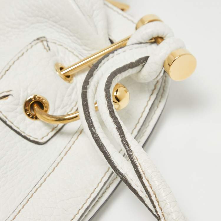 Pre Owned Dolce & Gabbana White Leather Logo Frame Satchel