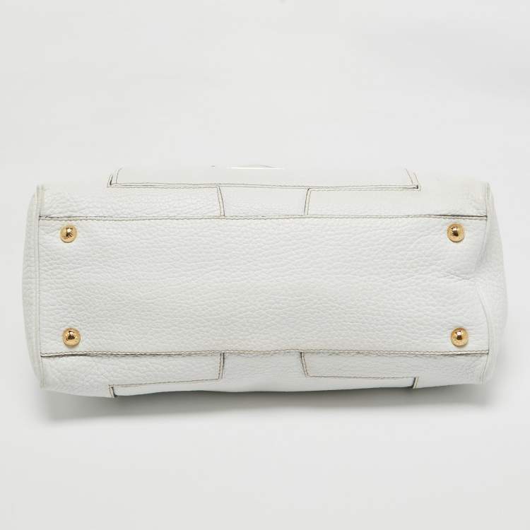 Pre Owned Dolce & Gabbana White Leather Logo Frame Satchel