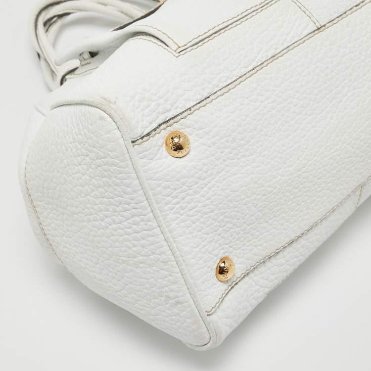 Pre Owned Dolce & Gabbana White Leather Logo Frame Satchel