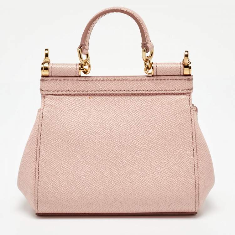 Pre Owned Dolce & Gabbana Baby Pink Leather Mini Sicily Bag