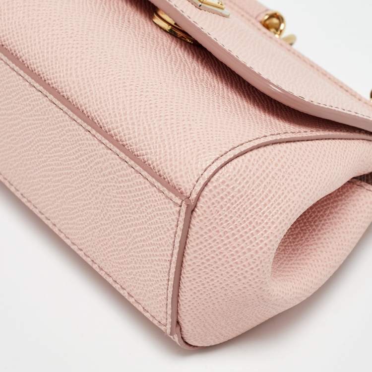 Pre Owned Dolce & Gabbana Baby Pink Leather Mini Sicily Bag