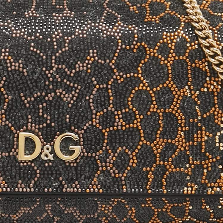 Pre Owned Dolce & Gabbana Black Crystals Satin Sasha Chain Bag
