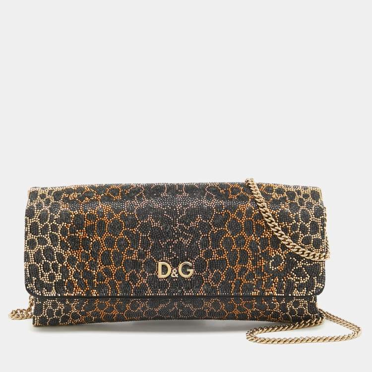 Pre Owned Dolce & Gabbana Black Crystals Satin Sasha Chain Bag