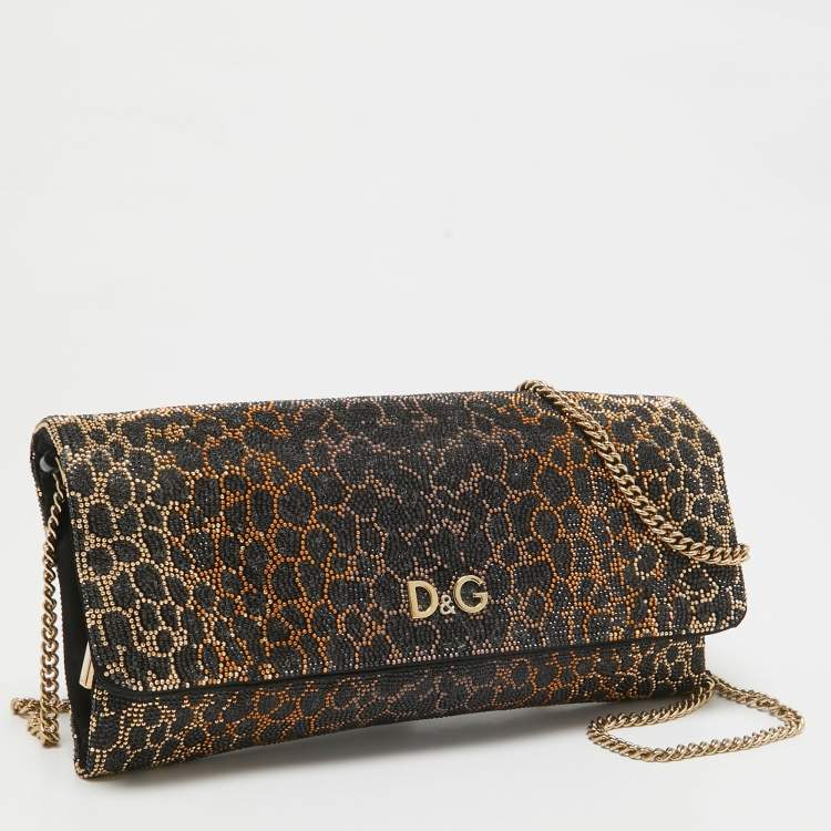 Pre Owned Dolce & Gabbana Black Crystals Satin Sasha Chain Bag