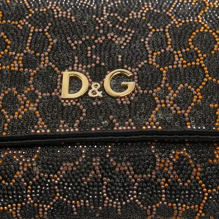 Pre Owned Dolce & Gabbana Black Crystals Satin Sasha Chain Bag