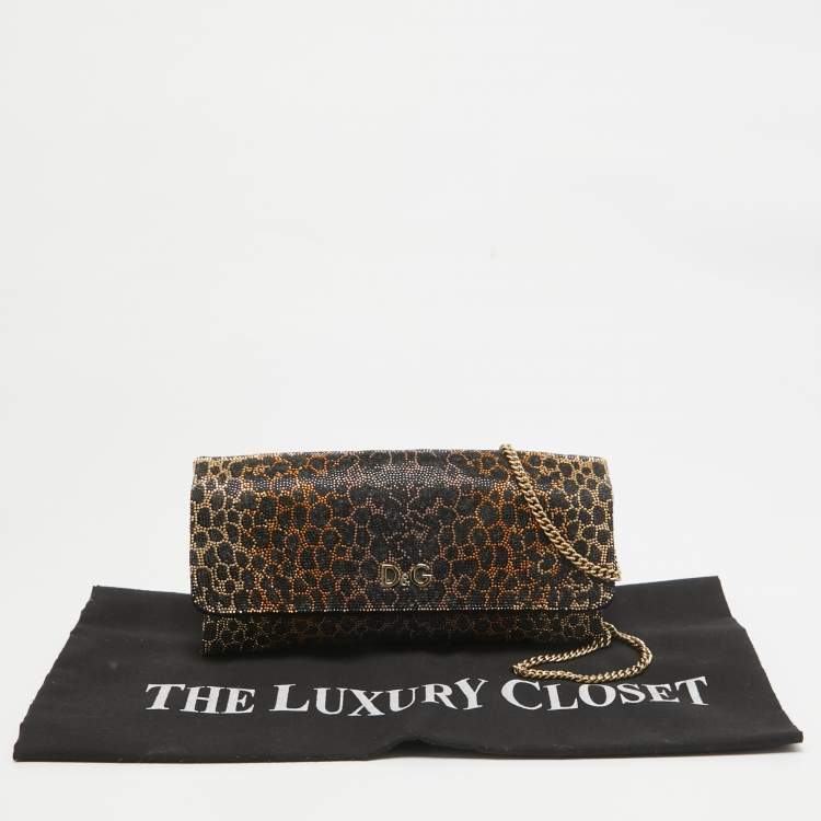Pre Owned Dolce & Gabbana Black Crystals Satin Sasha Chain Bag