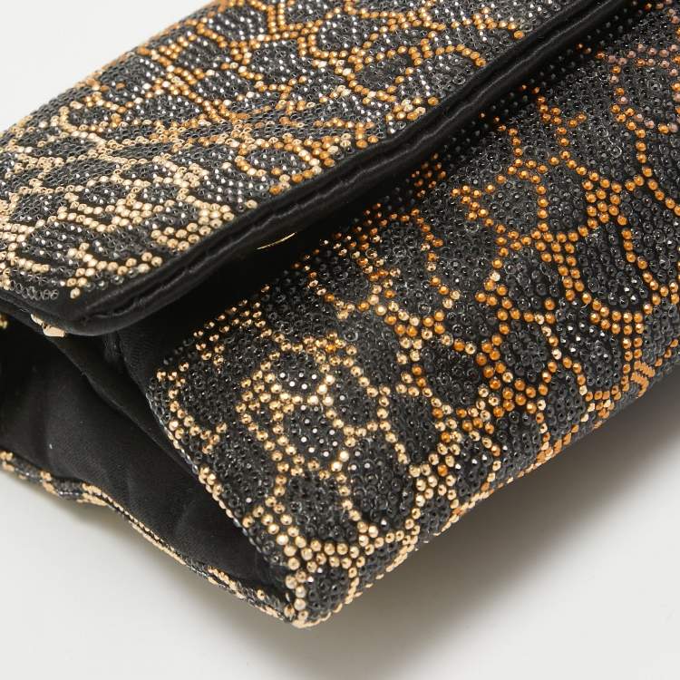 Pre Owned Dolce & Gabbana Black Crystals Satin Sasha Chain Bag