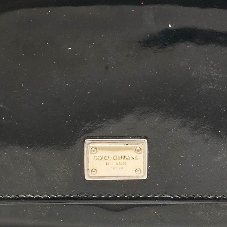 Pre Owned Dolce & Gabbana Black Patent Leather Logo Flap Continental Wallet
