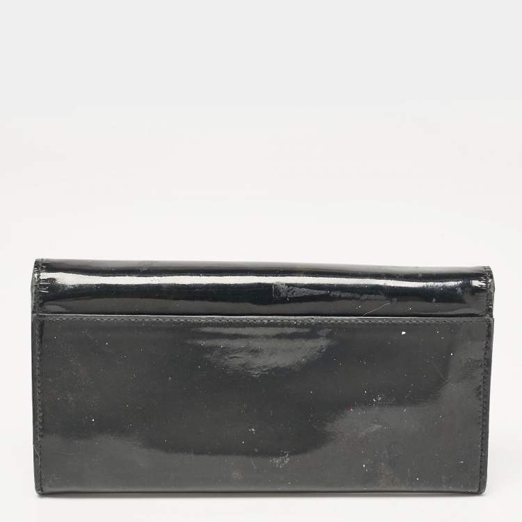 Pre Owned Dolce & Gabbana Black Patent Leather Logo Flap Continental Wallet