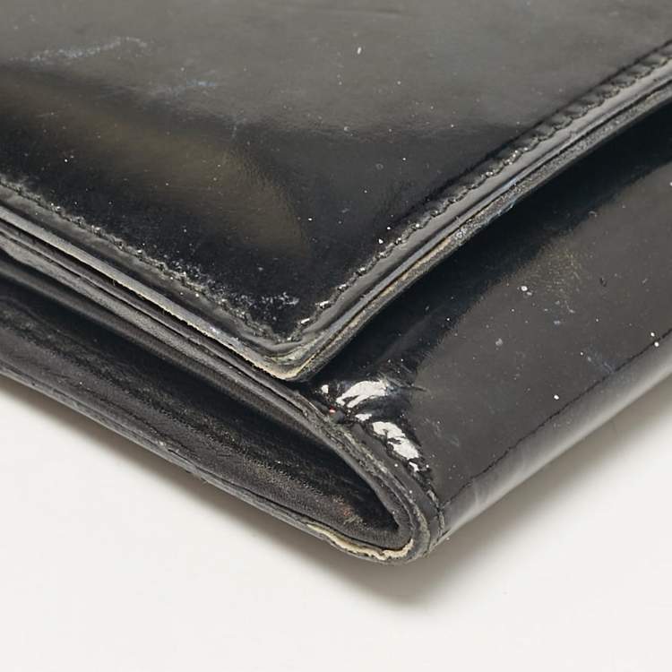 Pre Owned Dolce & Gabbana Black Patent Leather Logo Flap Continental Wallet
