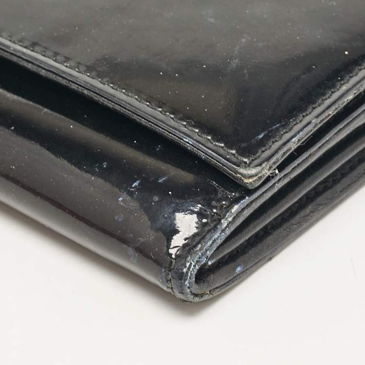 Pre Owned Dolce & Gabbana Black Patent Leather Logo Flap Continental Wallet