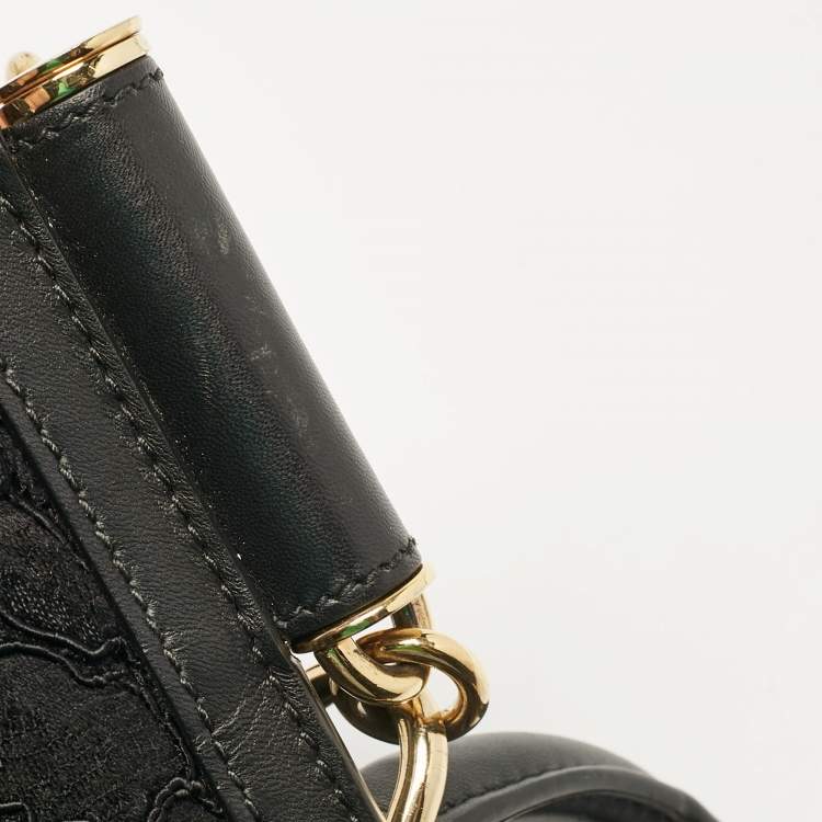 Pre Owned Dolce & Gabbana Black Lace Fabric Large Miss Sicily Top Handle Bag