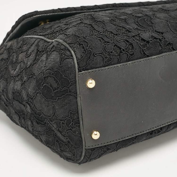 Pre Owned Dolce & Gabbana Black Lace Fabric Large Miss Sicily Top Handle Bag