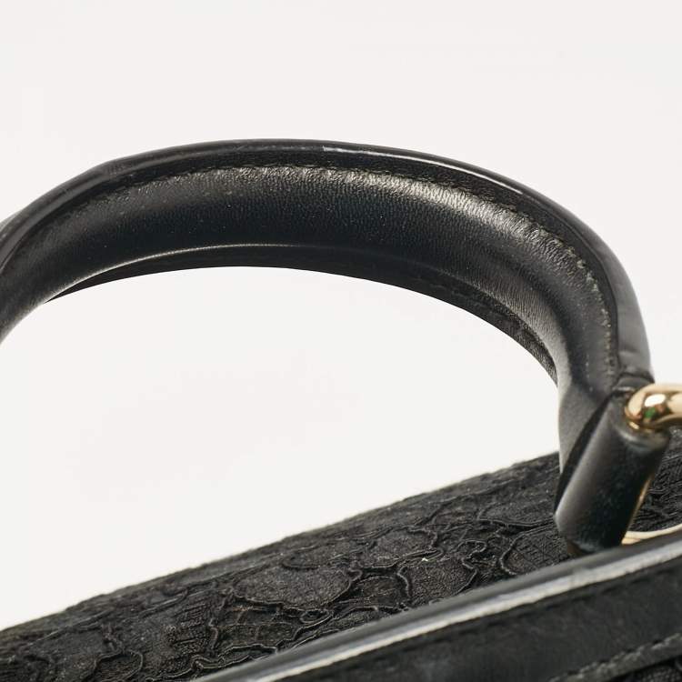 Pre Owned Dolce & Gabbana Black Lace Fabric Large Miss Sicily Top Handle Bag