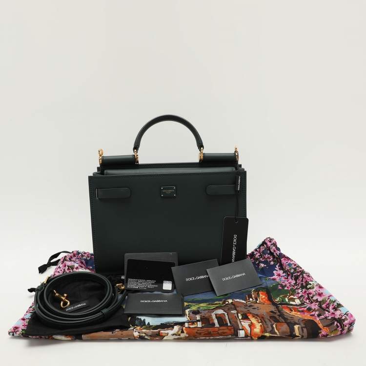 Pre Owned Dolce & Gabbana Green Leather Sicily 62 Satchel
